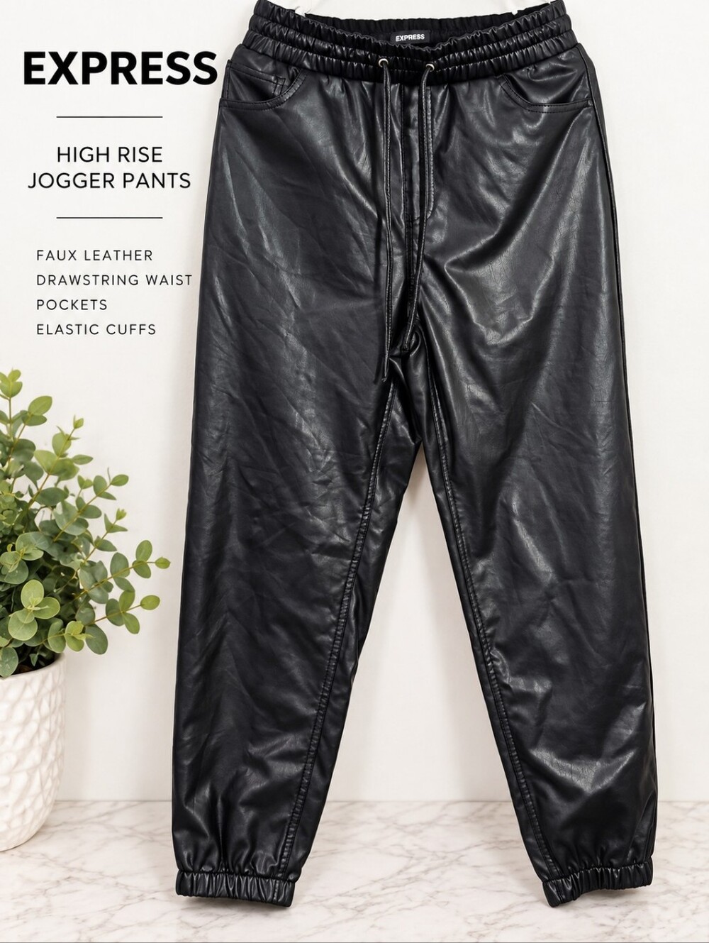 Express Black Faux Leather High Rise Jogger Pants Size S